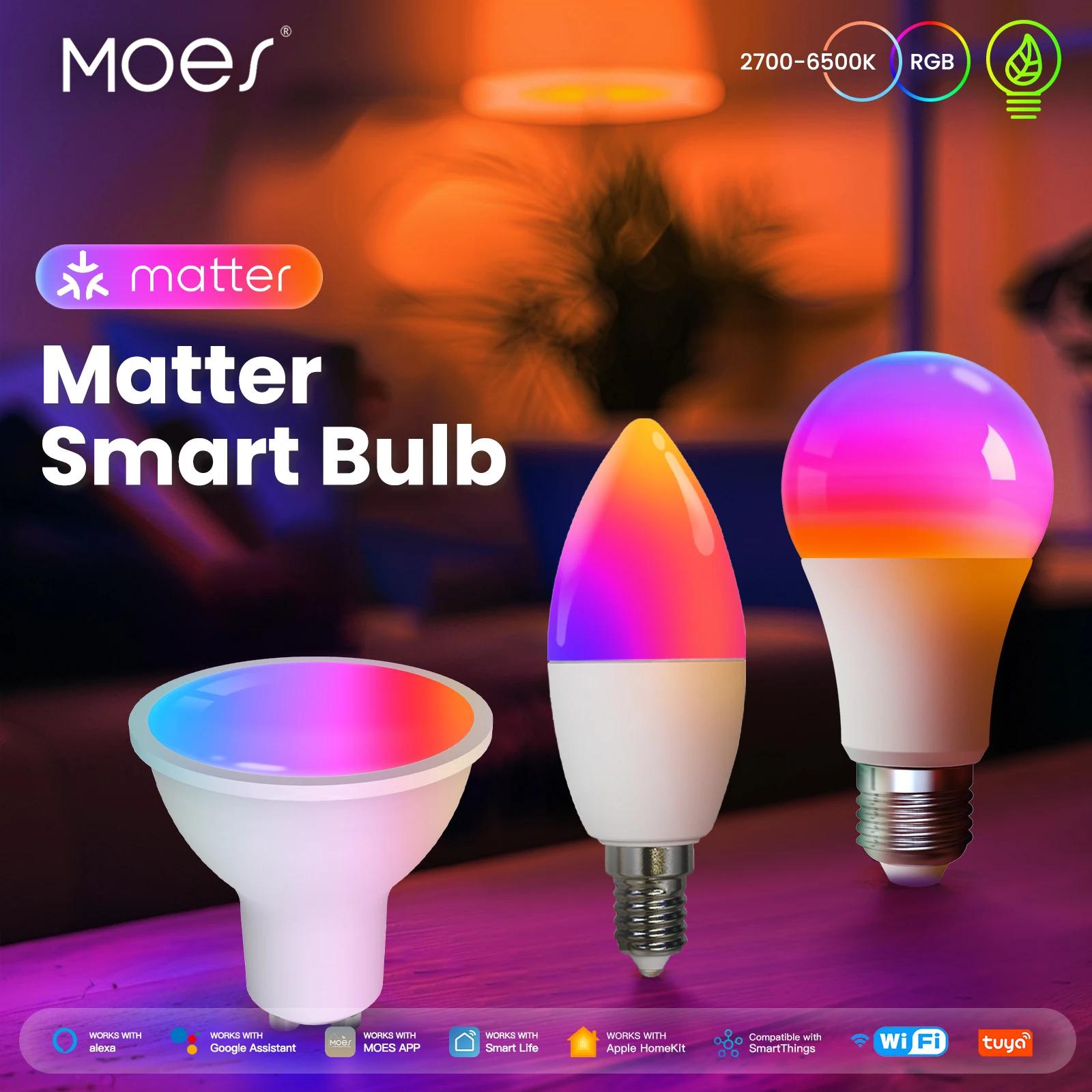 MOES Tuya Matter WiFi Ʈ ,    LED , 16  RGB C + W , к ,  , ˷  Ȩ, GU10